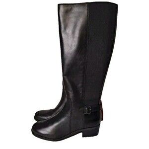 Easy Spirit Chaza Womens 5-1/2 WC Tall Boots Black Leather/Stretch Gore Panel